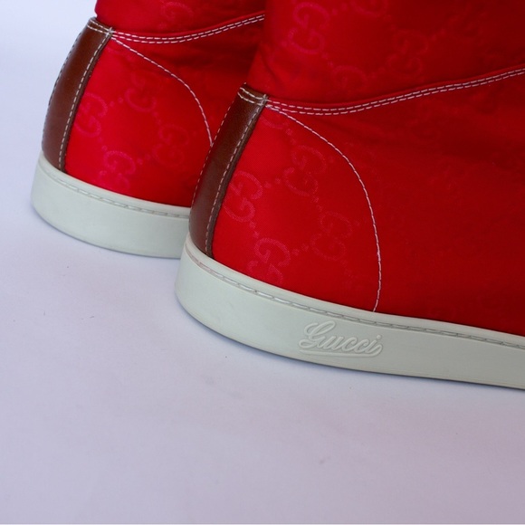 Men's Gucci Nylon High Red Brown Sz 9 G Fashion Shoe 283484 - Picture 9 of 16